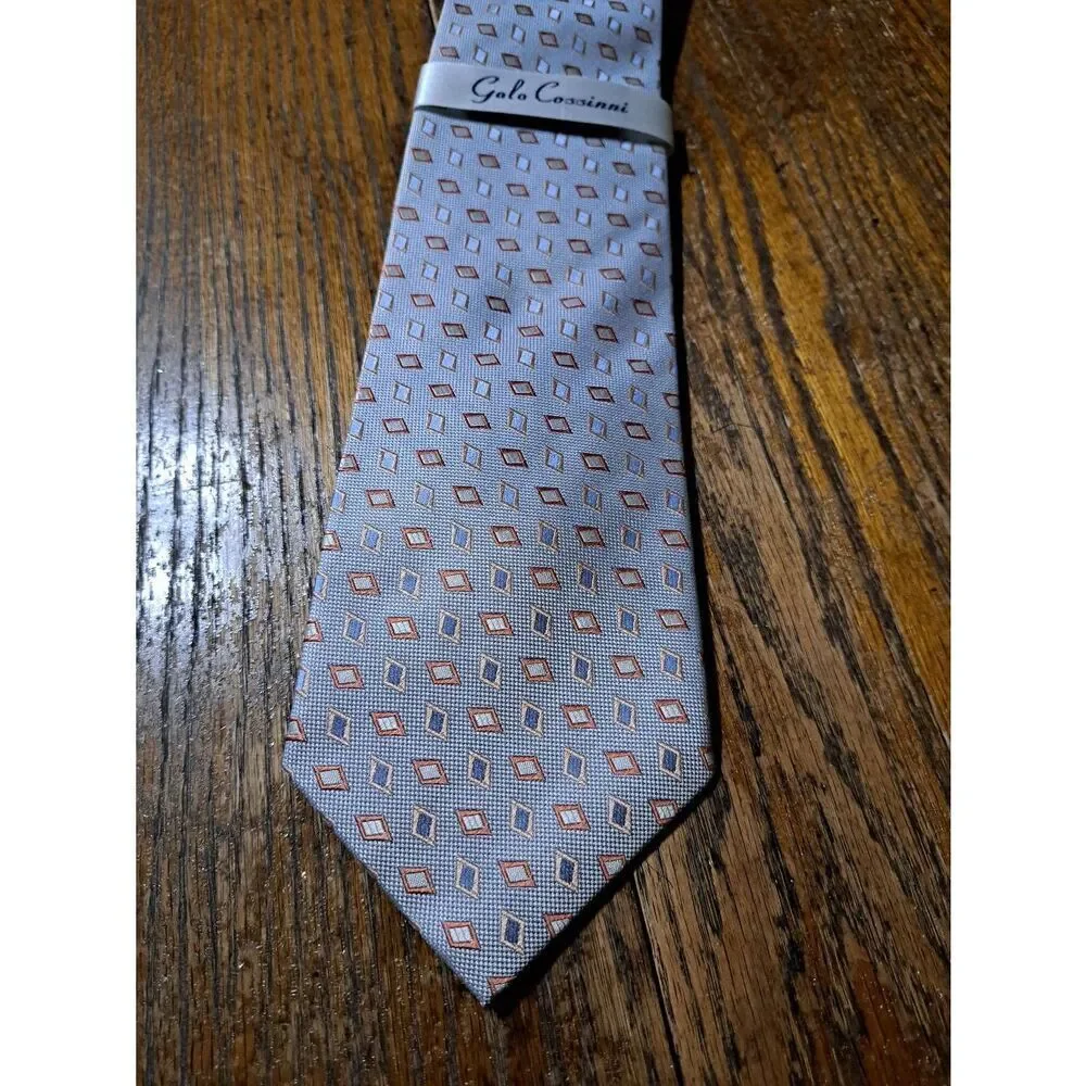 New Galo Cossinni Silk Handmade Mens Dress Neck Tie Grey Peach NWT